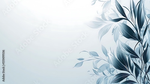 Delicate light blue and dark blue leaves on a light background