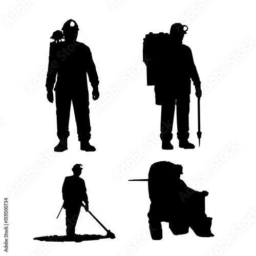 Workers black silhouette set