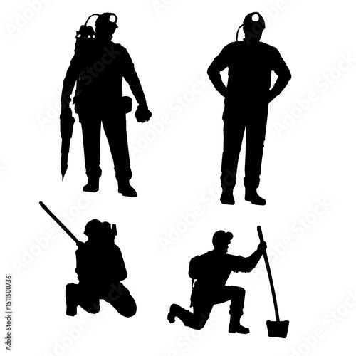 Workers black silhouette set