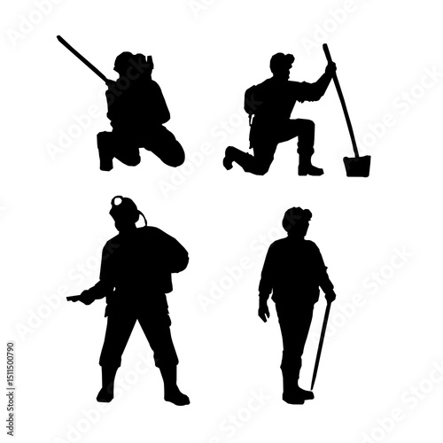 Workers black silhouette set