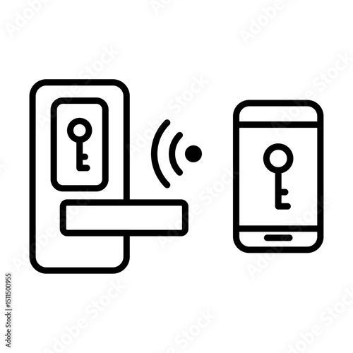 Wireless smart door lock system outline icon vector. Electronic wireless door with key lock symbol on mobile screen for graphic design, logo, web site, social media, mobile app, ui illustration