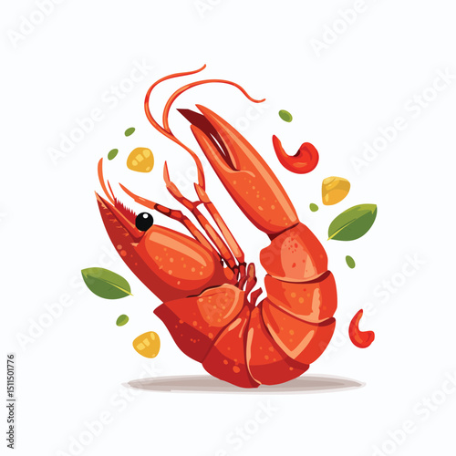 Lobster Tail with Sauce Splash creative isometric illustration with layered dimension and depth cues.
