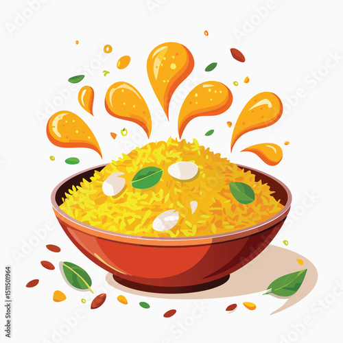 Biryani with Sauce Splash creative isometric illustration with layered dimension and depth cues.