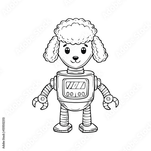 Poodle Robot vector illustration in hand-drawn sketch style with minimalist detail