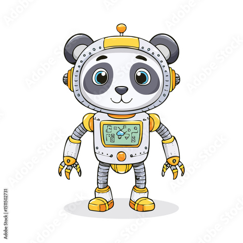 Panda Robot vector illustration in hand-drawn sketch style with minimalist detail