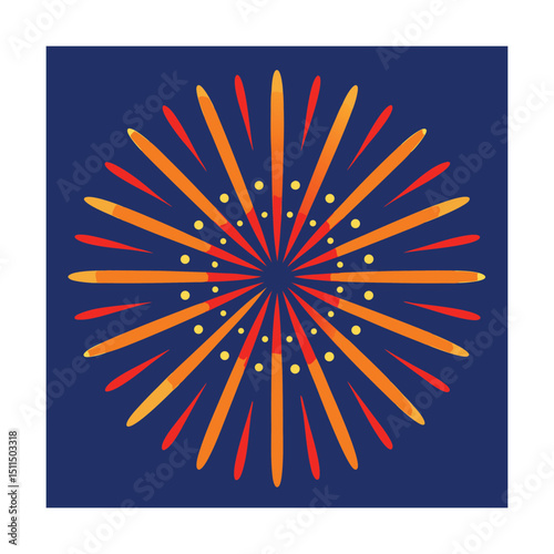 Vector illustration of a vibrant orange and yellow fireworks display on a deep blue background