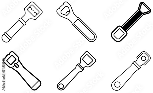 Simple Line Art Illustration of Various Bottle Openers