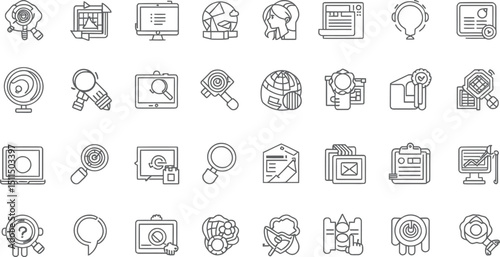 Collection of Line Icons for Search Engine Optimization and Global Marketing Strategies