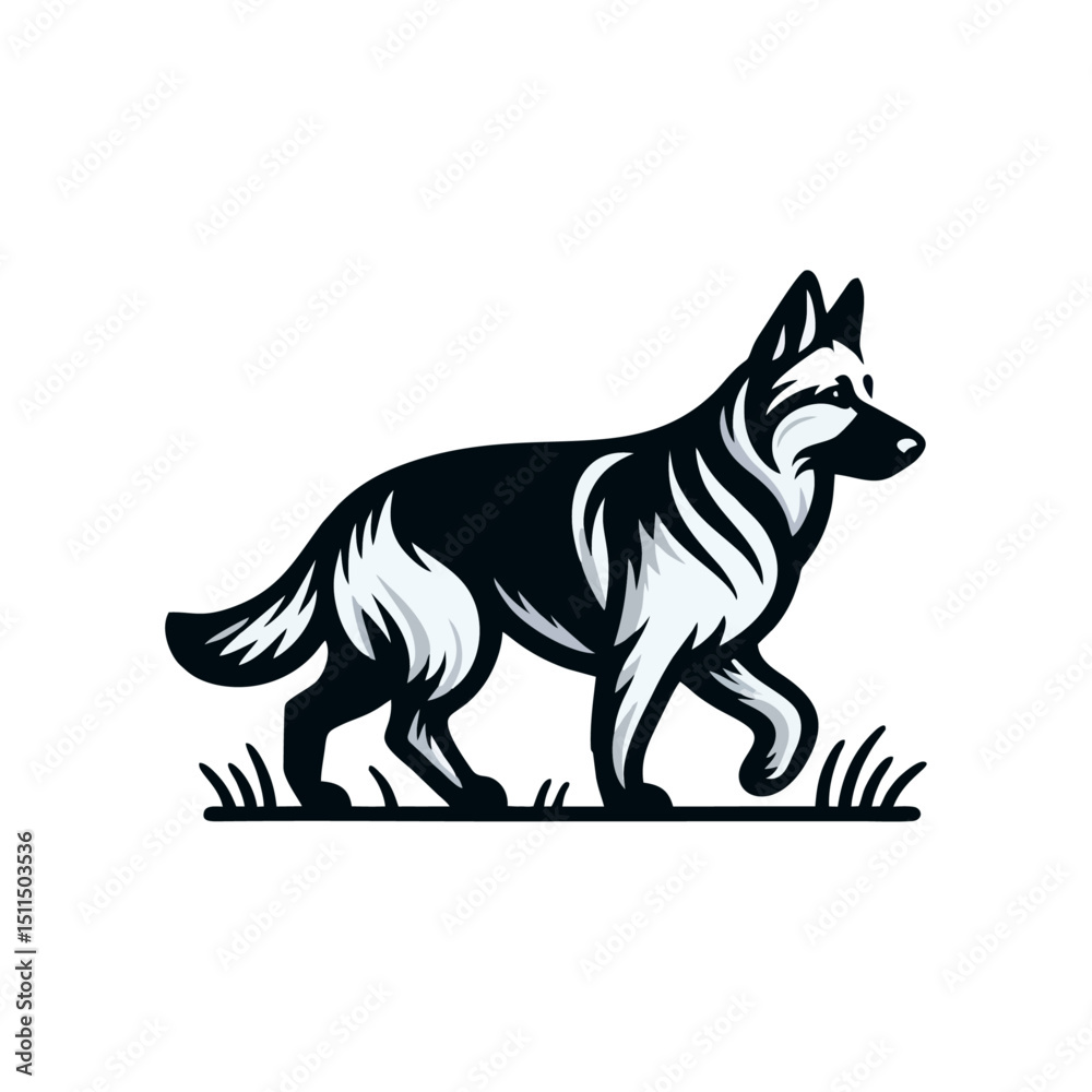 Fototapeta premium German shepherd dog logo vector black white illustration