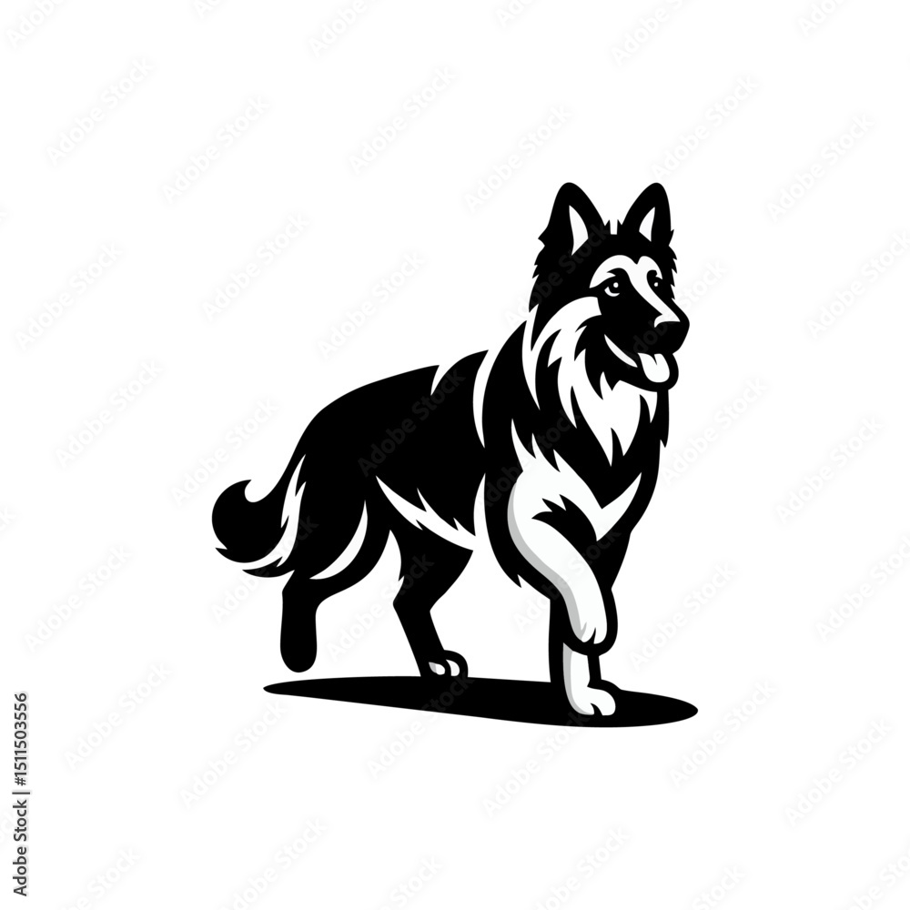 Obraz premium German shepherd dog logo vector black white illustration