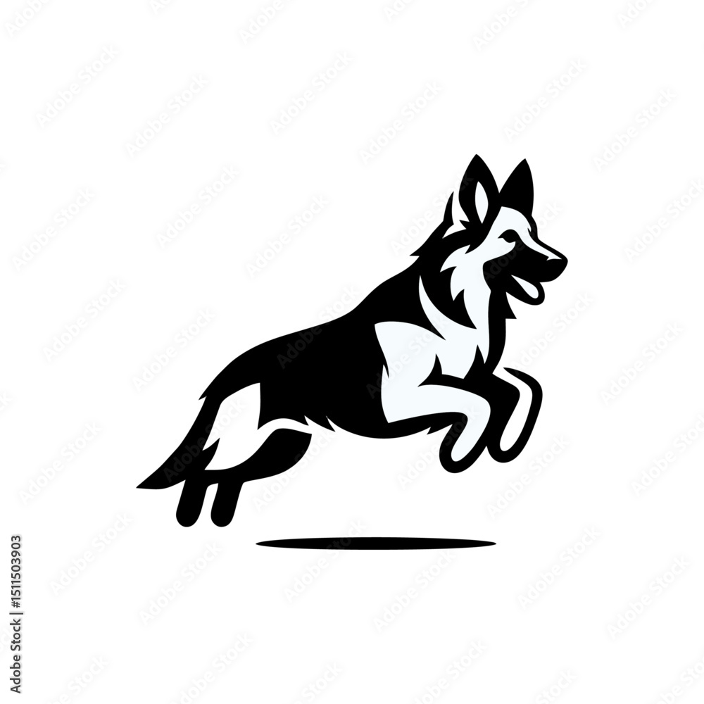 Fototapeta premium German shepherd dog logo vector black white illustration