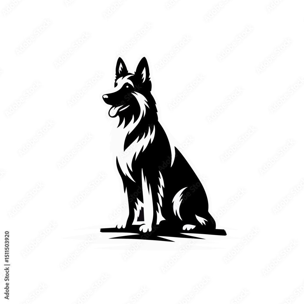 Obraz premium German shepherd dog logo vector black white illustration
