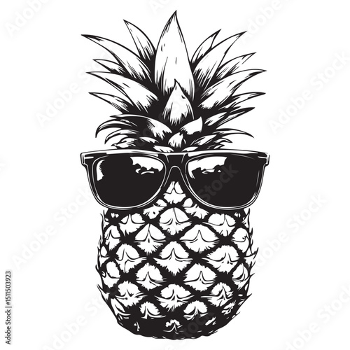 pineapple wearing sunglass line art silhouette vector illustration
