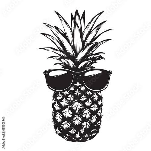 pineapple wearing sunglass line art silhouette vector illustration