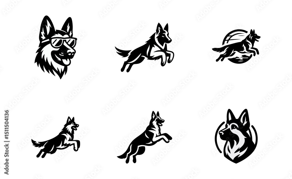 Fototapeta premium German shepherd dog logo vector black white illustration