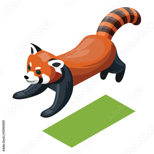 Red Panda jump isometric vector illustration with clean geometry and modern design