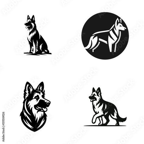German shepherd dog logo vector black white illustration