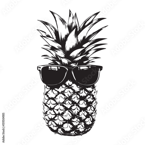 pineapple wearing sunglass line art silhouette vector illustration