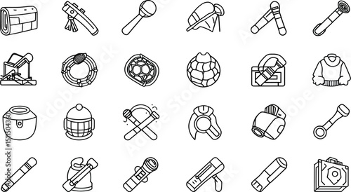 Collection of Line Art Icons Diverse Objects and Equipment Illustrations