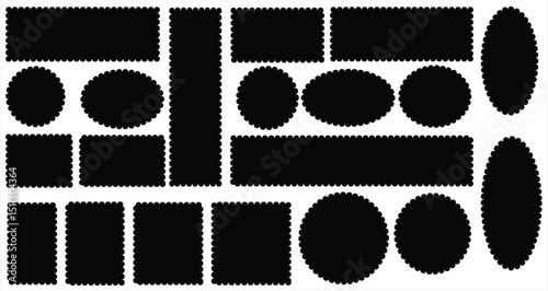 Circle and square scalloped .Set of scalloped frames vector collection. Circle, square, oval and rectangle forms with frill lace edges. Scallop labels, Clipart image vector illustration