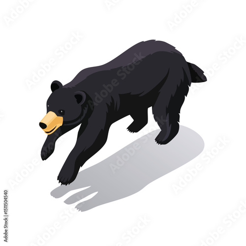 Black Bear jump isometric vector illustration with clean geometry and modern design