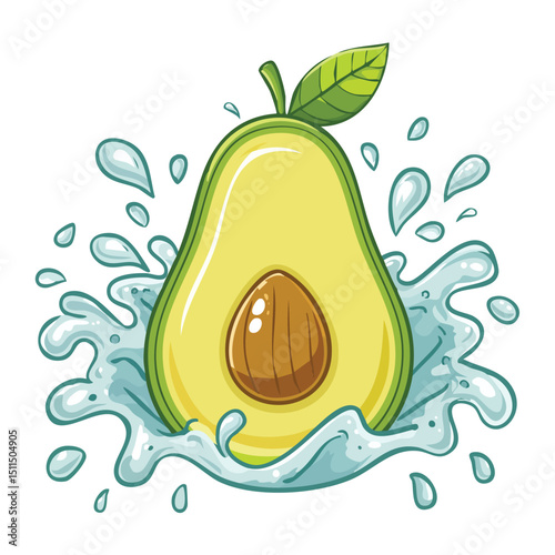 Avocado splash Colorful Vector in Adorable Comic Style with Expressive Lines.