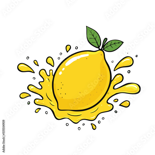 Lemon splash Colorful Vector in Adorable Comic Style with Expressive Lines.