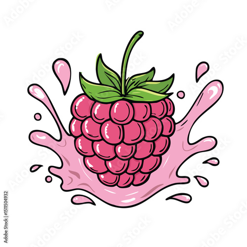 Raspberry splash Colorful Vector in Adorable Comic Style with Expressive Lines.