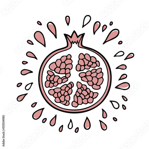 Pomegranate splash Colorful Vector in Adorable Comic Style with Expressive Lines.