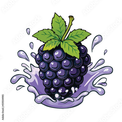 Blackberry splash Colorful Vector in Adorable Comic Style with Expressive Lines.