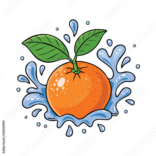 Mandarin splash Colorful Vector in Adorable Comic Style with Expressive Lines.