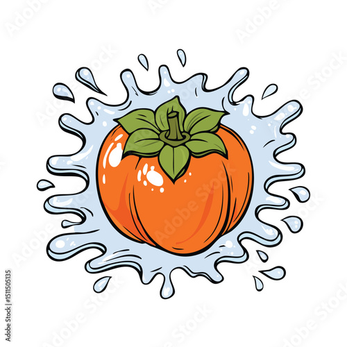 Persimmon splash Colorful Vector in Adorable Comic Style with Expressive Lines.