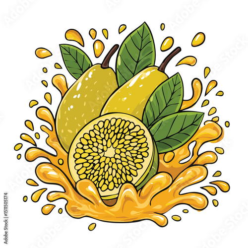 Jackfruit splash Colorful Vector in Adorable Comic Style with Expressive Lines.