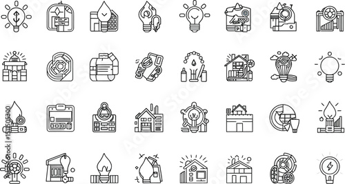 A vector icon set of hand-drawn church symbols for web design