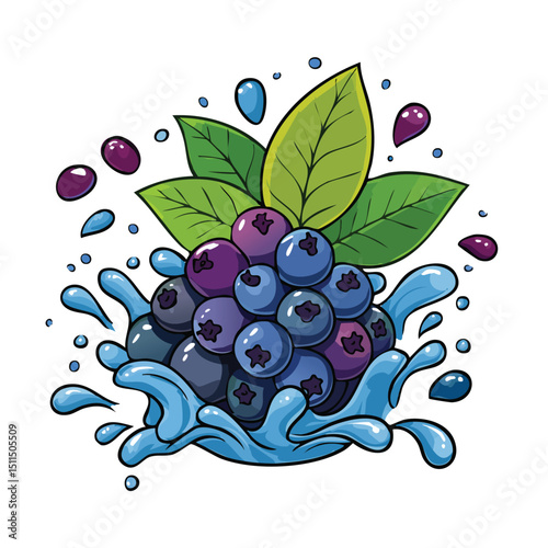 Juneberry splash Colorful Vector in Adorable Comic Style with Expressive Lines.