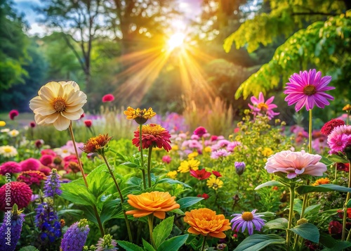 Vibrant Colorful Flowers in a Sunny Garden Bed