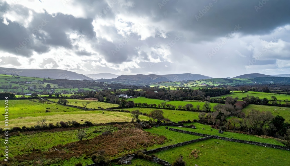 Naklejka premium Enigmatic Irish Countryside with Mystical Elements of Folklore