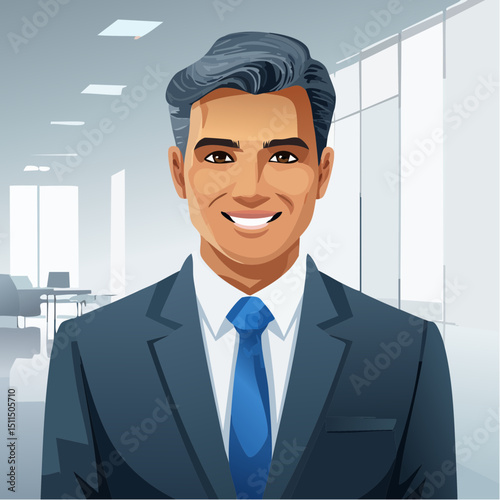 Headshot close up portrait of indian or latin confident mature good looking middle age leader