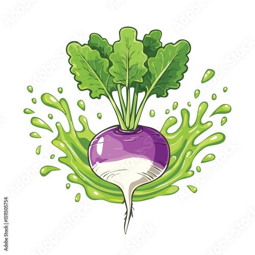 Turnip splash Colorful Vector in Adorable Comic Style with Expressive Lines.