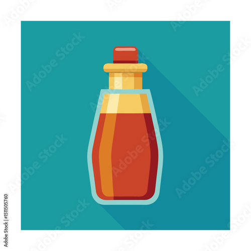 Flat design illustration of an apothecary bottle filled with a rich, reddish-brown liquid.