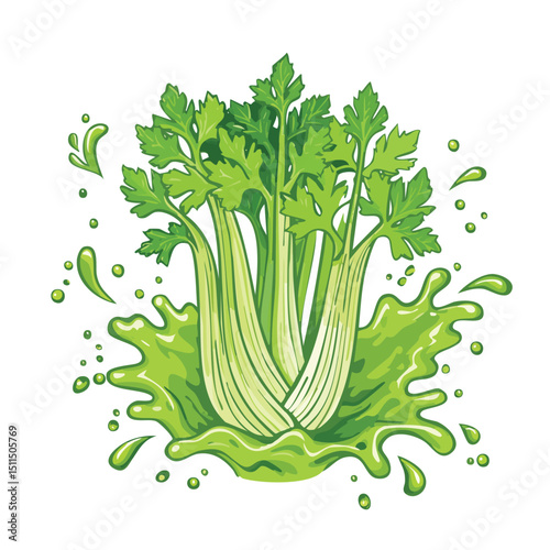 Celery splash Colorful Vector in Adorable Comic Style with Expressive Lines.