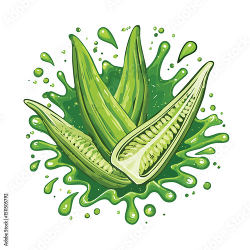 Okra splash Colorful Vector in Adorable Comic Style with Expressive Lines.