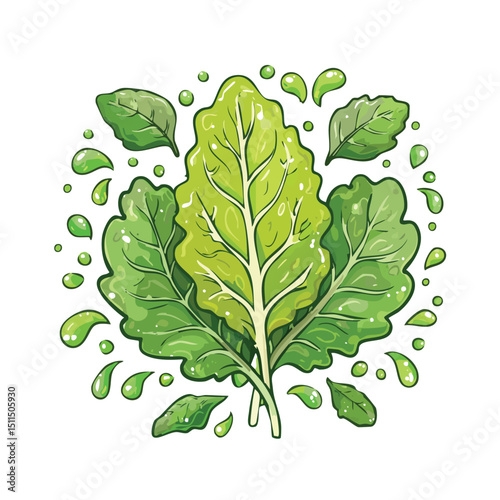 Collard Greens splash Colorful Vector in Adorable Comic Style with Expressive Lines.