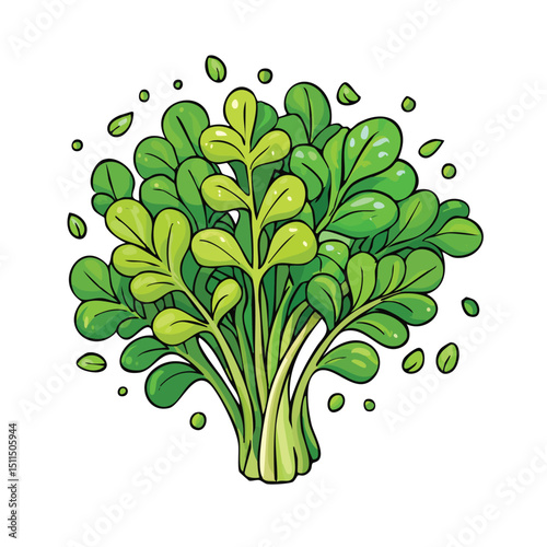 Watercress splash Colorful Vector in Adorable Comic Style with Expressive Lines.