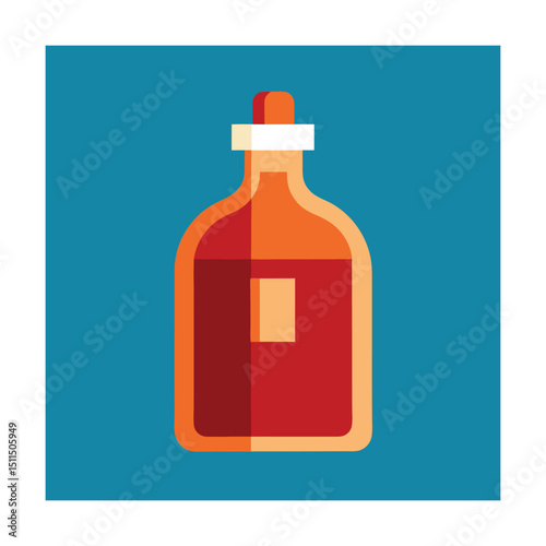 Flat design illustration of a vintage medicine bottle with orange and red liquid