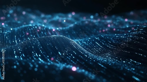 Animated abstract digital wave with glowing particles flowing in a seamless loop motion