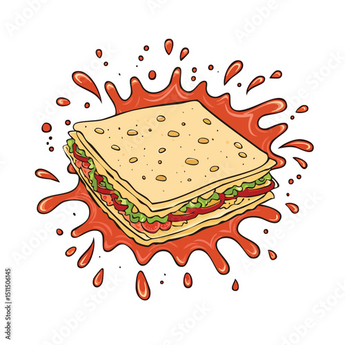 Lavash splash Colorful Vector in Adorable Comic Style with Expressive Lines..