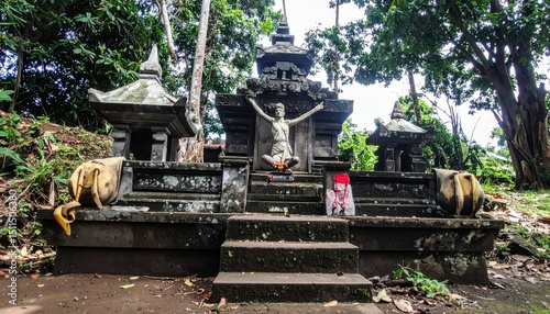 Cursed Nkisi Shrine of Kongo Spirit in Lush Jungle Environment photo