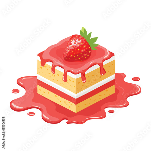 Strawberry Shortcake with Sauce Splash creative isometric illustration with layered dimension and depth cues.