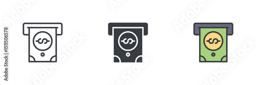 ATM or a cash withdrawal different style icon set